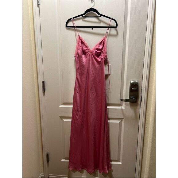 NIA JASMINE DRESS - Pink Satin ankle length bias slip dress size S NWT$108 - Picture 3 of 7